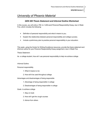 Creating Thesis Statements Worksheet - The Writing Center