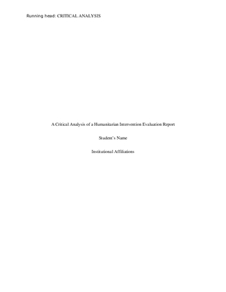 A Critical Analysis of a Humanitarian Intervention Evaluation Report