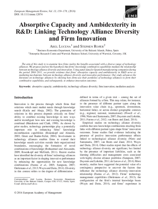 Absorptive Capacity and Ambidexterity in r&d   alliane and innovation