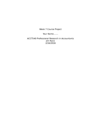 ACCT 540 Week 7 Final Course Project Paper; Thomas Foods  (Spring 2016)