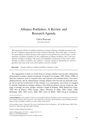 Alliance Portfolios A Review and Research Agenda