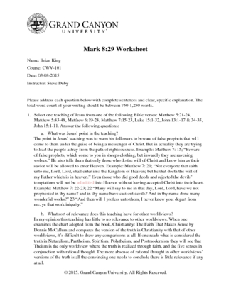 CWV-101 Mark 8:29 Worksheet