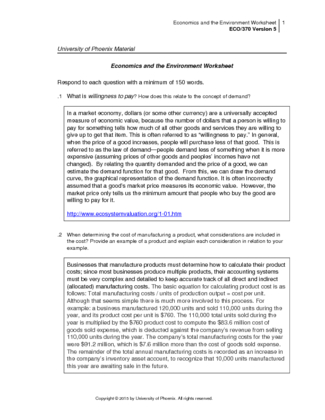 Economics and the Enviornment Worksheet