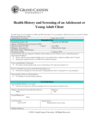 health screening, week 3