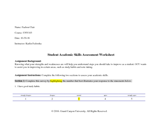 UNV103 T3 StudentAcademicSkillsAssessmentWorksheet1
