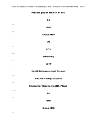 Week 1 Assignment Features of Private Payer and Consumer Driven Health...