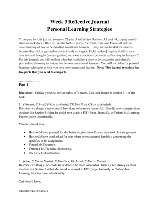 Week 3 Journal Personal Learning Strategies completed