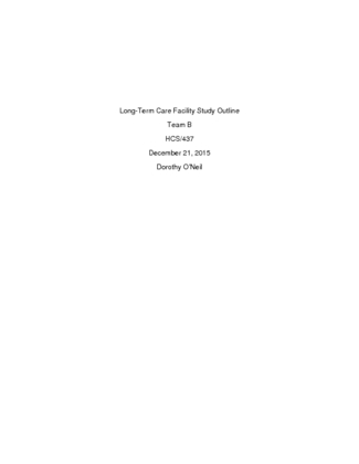 Week 3 Long Term Care Facility Study Outline
