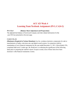 ACC 421 Week 4 Learning Team Textbook Assignment (P5 3, CA 24 2)