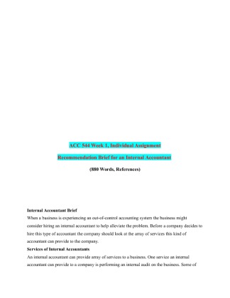 ACC 544 Week 1 Individual Assignment, Recommendation Brief for an...