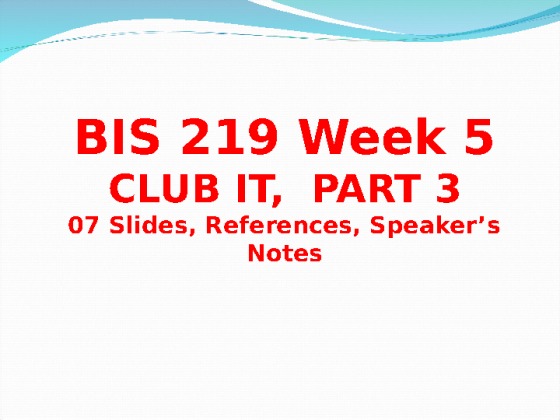 BIS 219 Week 5, Assignment, Club IT Part 3