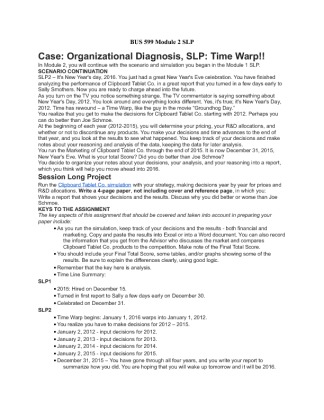 BUS 599 Module 2 SLP Organizational Diagnosis Time Warp