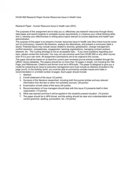 HCAD 660 Research Paper Human Resources Issue in Health Care