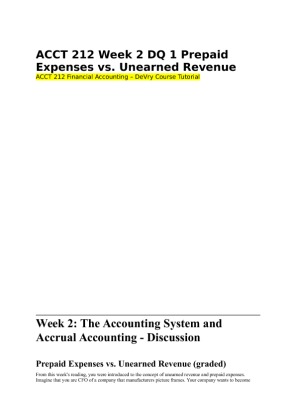 ACCT 212 Week 2 DQ 1 Prepaid Expenses vs. Unearned Revenue