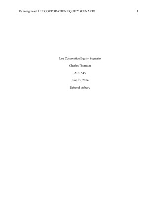 ACC 545 Lee Corporation Equity Scenario (1)