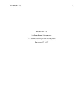 ACC 564 Assignment 3 Fraud in the AIS