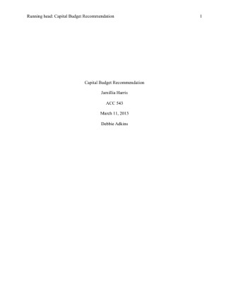 ACC543 Capital Budget Recommendation