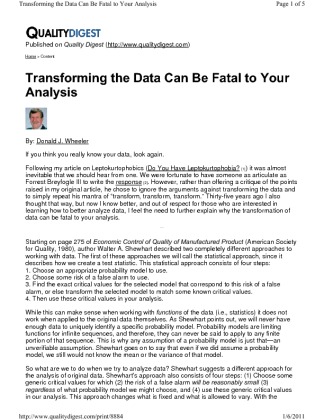 Article   (3) Wheeler   Transforming Data Can be Fatal to you Analysis