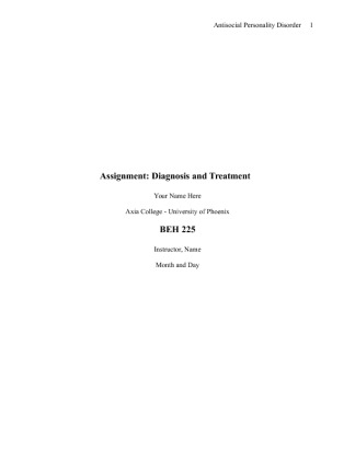 BEH 225 Week 8   Diagnosis and Treatment (1100 words) in APA format