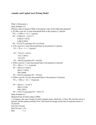 bus 401 week 2 dq 1 Annuity and Capital Asset Pricing Model   Copy