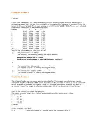 BUS 515 Chapter 06 Statistical Quality Control Homework Solutions