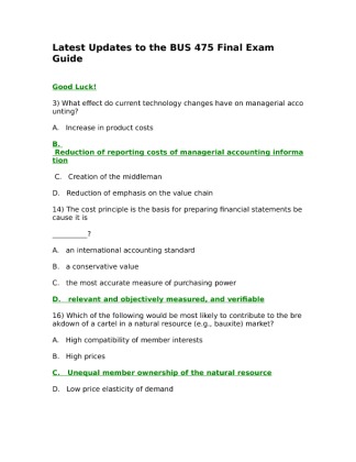 BUS475 AdditionalAnswers Latest Updates to the BUS 475 Final Exam Guide