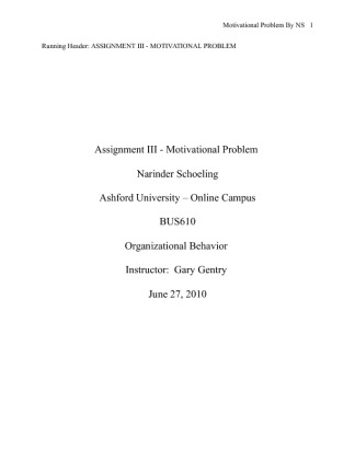 BUS610 Assignment III   Motivational Problem Assignment 3
