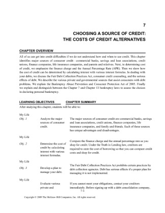 BUSN380 Week 3 TCO 3 Chap 7   Consumer credit issues; effects of bankruptcy