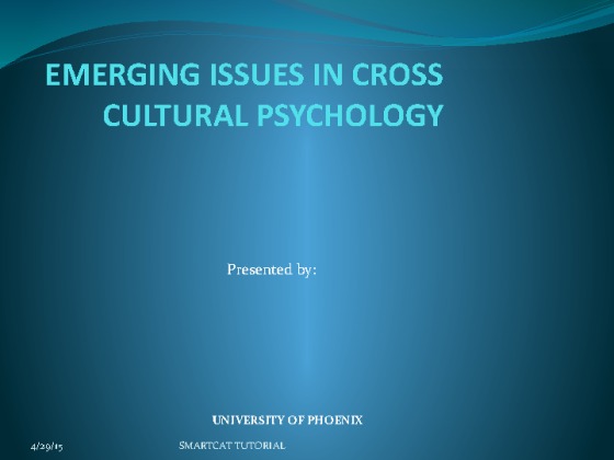 EMERGING ISSUES IN CROSS CULTURAL PSYCHOLOGY 3