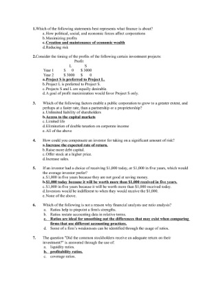 FIN370 MULTIPLE choice questions use it as a guide only2
