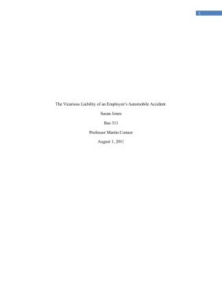 Final Paper  The Vicarious Liability of an Employee's Automobile Accident