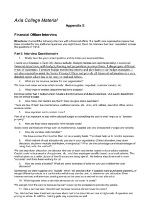 HCA 270 Appendix E WK 6 Assignment Financial Officer Interview