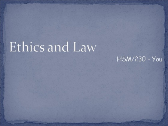 HSM 230 Assignment   Ethics and Law Presentation