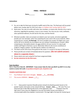 INFA 610 FINAL Exam  Complete Solution spring 2015