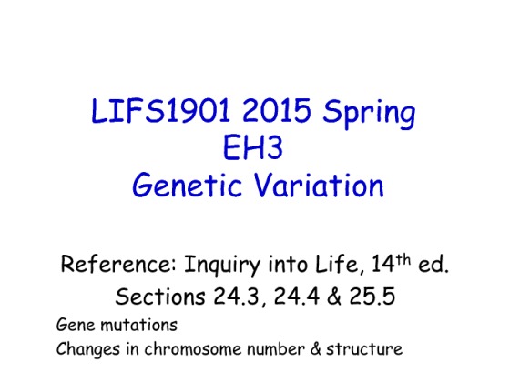 LIFS1901 2015 Spring EH3 Genetic Variation