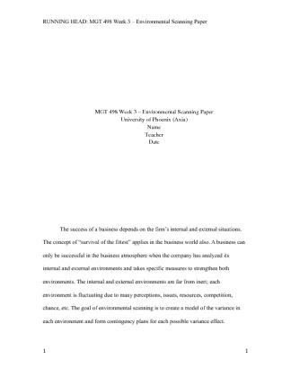 MGT 498 Week 3   Individual Paper   Environmental Scanning Paper