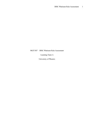 MGT307 Wk 3 DISC Platinum Rule Assessment Team A Paper
