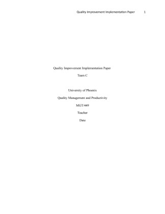 MGT449 Wk 5 Quality Improvement Implementation Paper