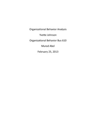 Organizational Behavior  final paper bus610