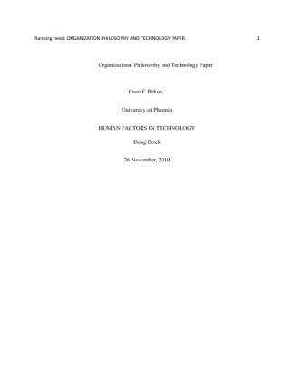Organizational Philosophy and Technology Paper