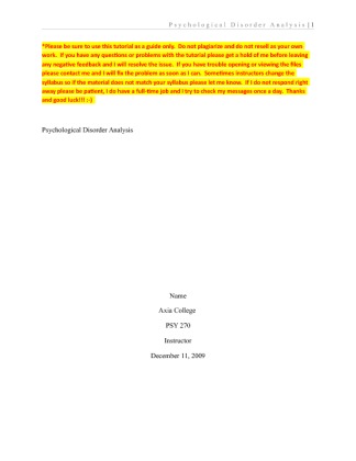 PSY 270 Final  Psychological Disorder Analysis