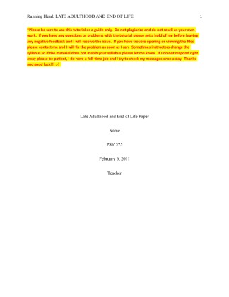 PSY 375 Late Adulthood and End of Life Paper