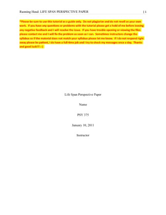 PSY 375 Life Span Perspective Paper