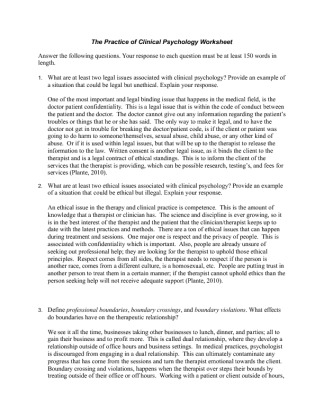 PSY 480 Week 4 Practice of Clinical Psychology Worksheet