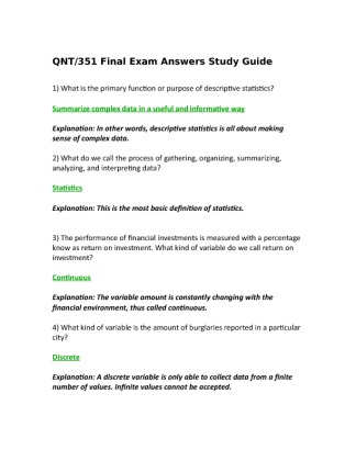 QNT351 FinalExam STUDYGUIDE