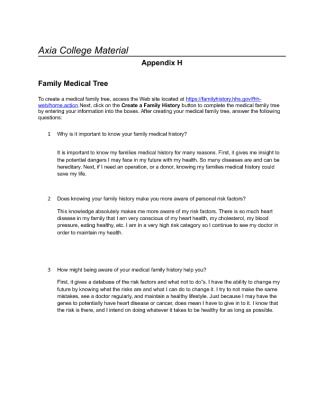 SCI 162 Wk 8 Assignment Family Medical Tree (AppendiX H)