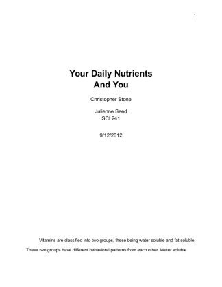 SCI241 Nutrients Research Paper 9 12 12