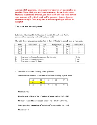 STAT 230 Final Examination Summer 2015 OL1US1  Complete Solution