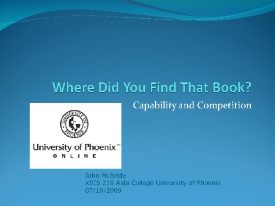 Xbis 219 Wk 8 Assignment   Where Did You Find that Book