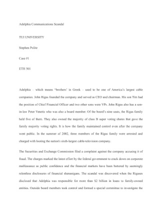 Adelphia Communications Scandal case 1 ETH 501 TRIDENT